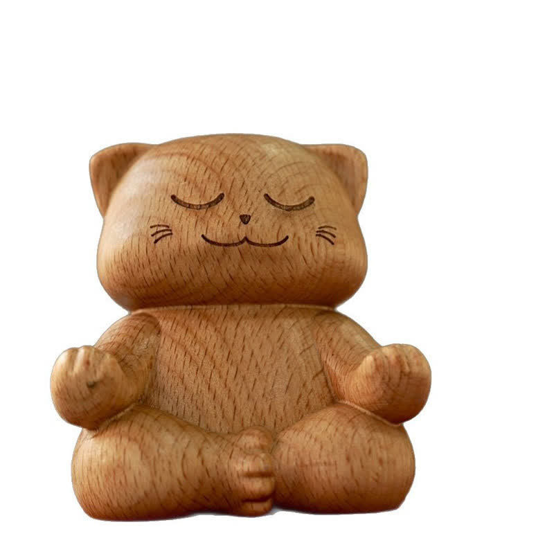 Buddha Stones 木製瞑想猫悟り手彫りかわいい動物装飾 - image 7