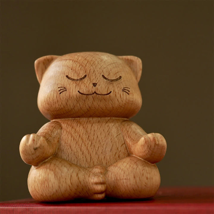 Buddha Stones 木製瞑想猫悟り手彫りかわいい動物装飾 - image 4