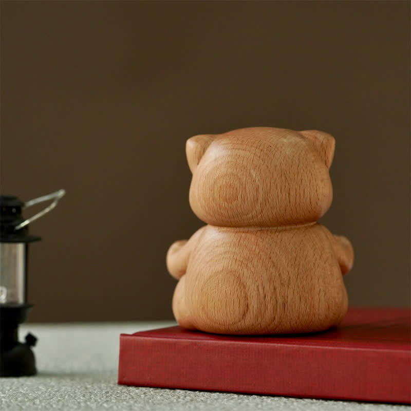 Buddha Stones 木製瞑想猫悟り手彫りかわいい動物装飾 - image 6