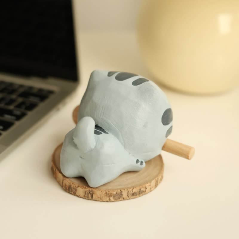 Buddha Stones バスウッド製、猫の力強さをモチーフにした手彫りのかわいい動物の置物 - image 6