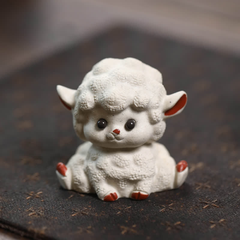Buddha Stones 紫粘土の中国干支かわいい羊の幸運のお茶ペット装飾 - スプリットシープ - パープルクレイ（知恵♥地に足の着いた穏やかなエネルギー） - image 3