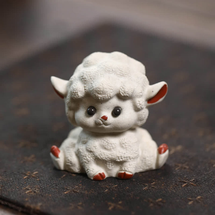 Buddha Stones 紫粘土の中国干支かわいい羊の幸運のお茶ペット装飾 - スプリットシープ - パープルクレイ（知恵♥地に足の着いた穏やかなエネルギー） - image 3