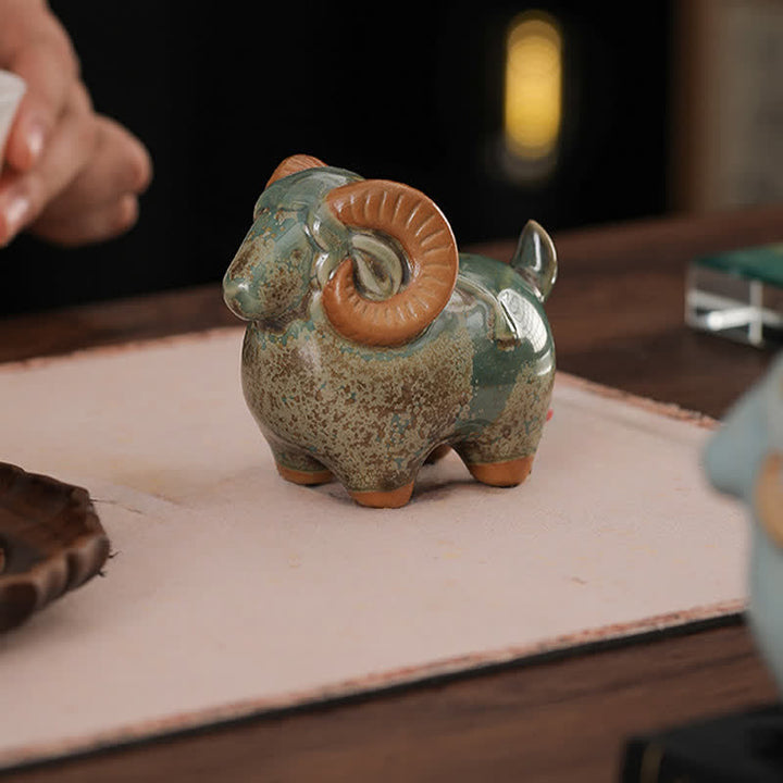 Buddha Stones 窯焼き釉薬陶器 中国十二支 羊豊かさかわいい動物装飾 - image 9