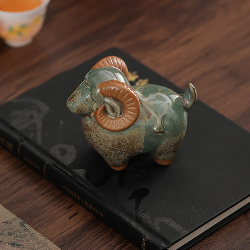 Buddha Stones 窯焼き釉薬陶器 中国十二支 羊豊かさかわいい動物装飾 - image 4