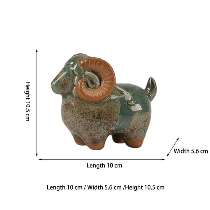 Buddha Stones 窯焼き釉薬陶器 中国十二支 羊豊かさかわいい動物装飾 - image 10