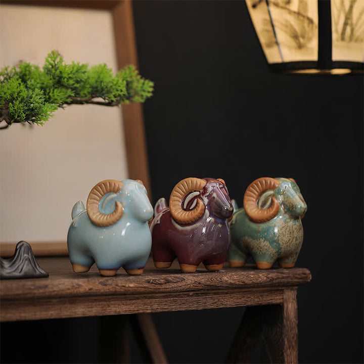 Buddha Stones 窯焼き釉薬陶器 中国十二支 羊豊かさかわいい動物装飾 - image 2