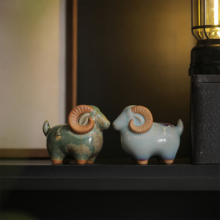 Buddha Stones 窯焼き釉薬陶器 中国十二支 羊豊かさかわいい動物装飾 - image 18