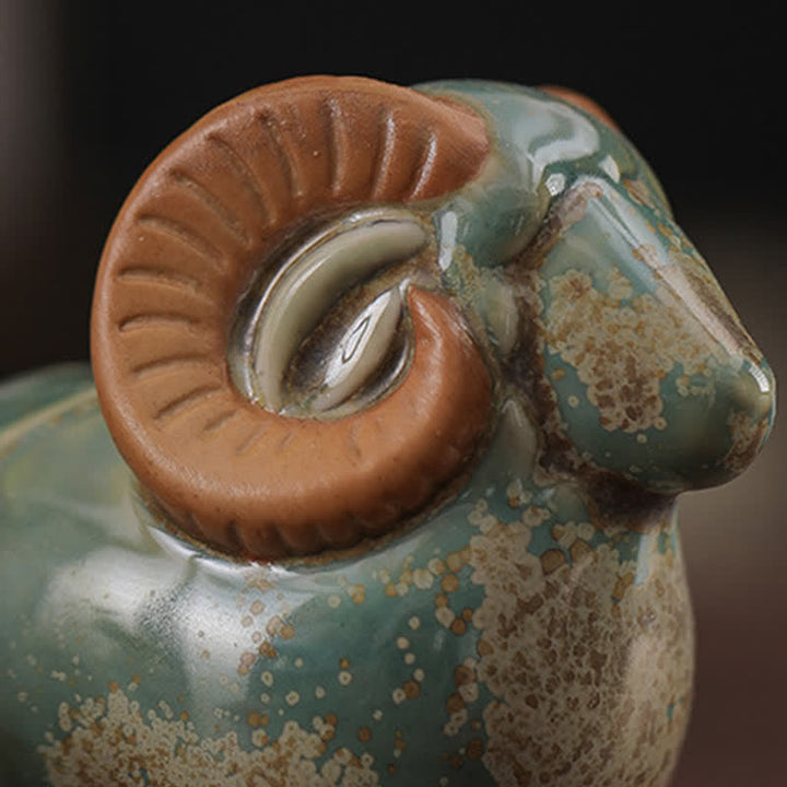 Buddha Stones 窯焼き釉薬陶器 中国十二支 羊豊かさかわいい動物装飾 - image 12