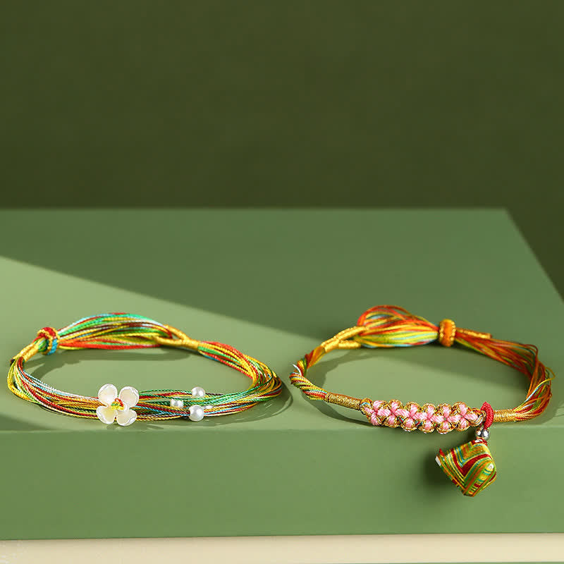 Buddha Stones 色とりどりの粽子型チャームと桃の花をモチーフにした連結ブレスレット - image 2