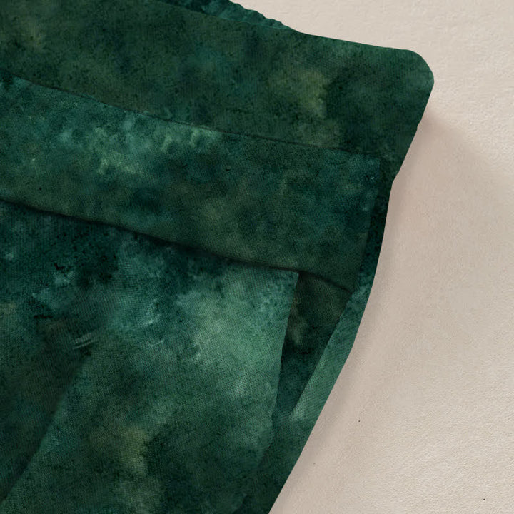 Buddha Stones コットンリネン素材、鶴と蓮の模様、レディース用ゴムウエストワイドレッグパンツ（ポケット付き） - image 2