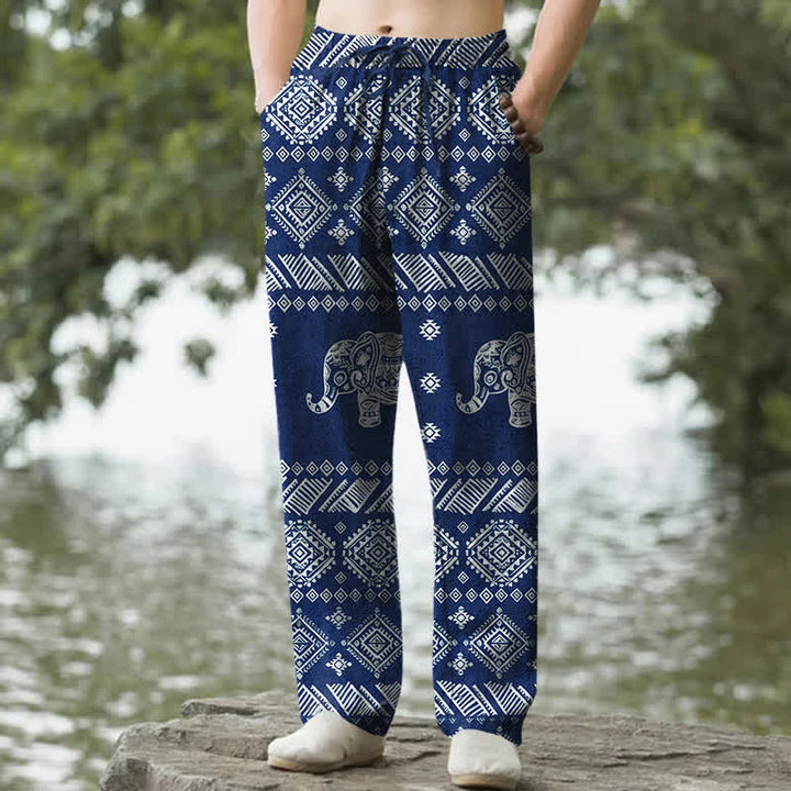 Buddha Stones コットン製、象の部族柄、メンズテーパードパンツ（ポケット付き） - 海軍 - US/UK/AU50、EU60（5XL） - image 4