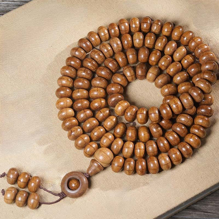 Buddha Stones 天然アベリアビフローラ木材保護108マーラー数珠 - image 1
