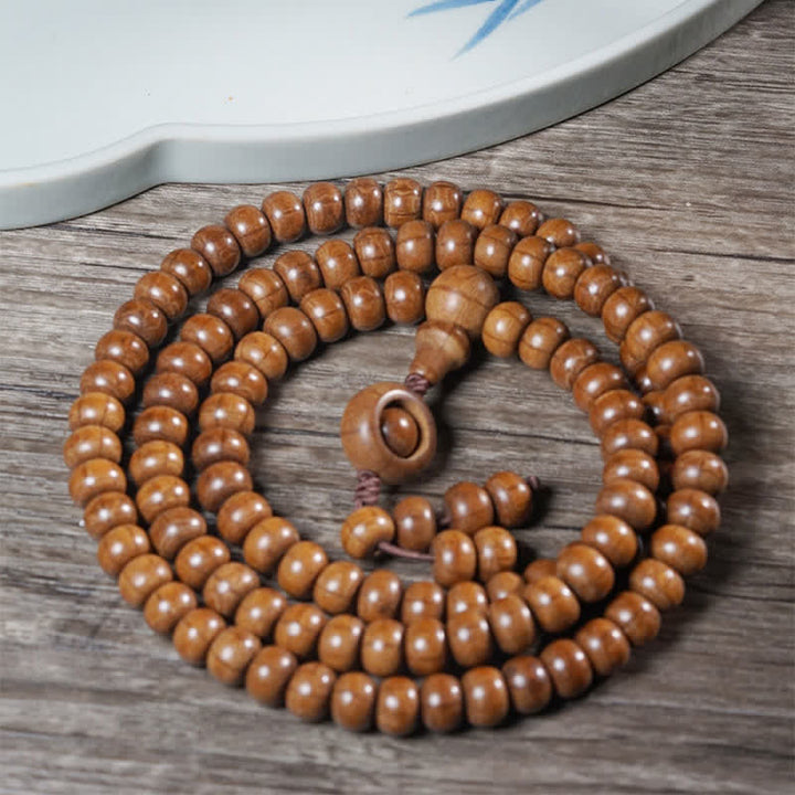 Buddha Stones 天然アベリアビフローラ木材保護108マーラー数珠 - image 2