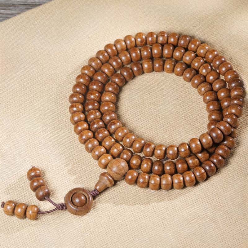 Buddha Stones 天然アベリアビフローラ木材保護108マーラー数珠 - 6×8mm - image 3