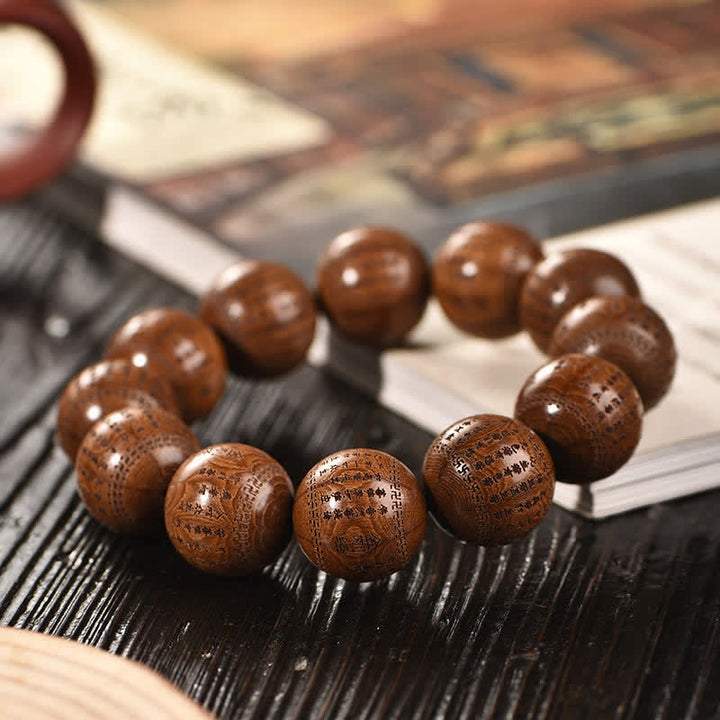 Buddha Stones 天然アベリア・ビフローラ材のハート・スートラ オム・オーム・マニ・パドメ・フムブレスレット - image 10