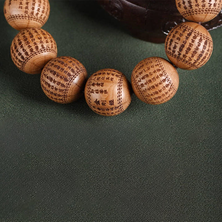 Buddha Stones 天然アベリア・ビフローラ材のハート・スートラ オム・オーム・マニ・パドメ・フムブレスレット - image 13