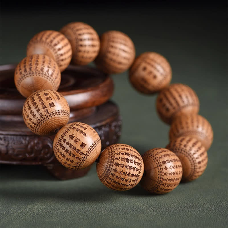 Buddha Stones 天然アベリア・ビフローラ材のハート・スートラ オム・オーム・マニ・パドメ・フムブレスレット - image 9