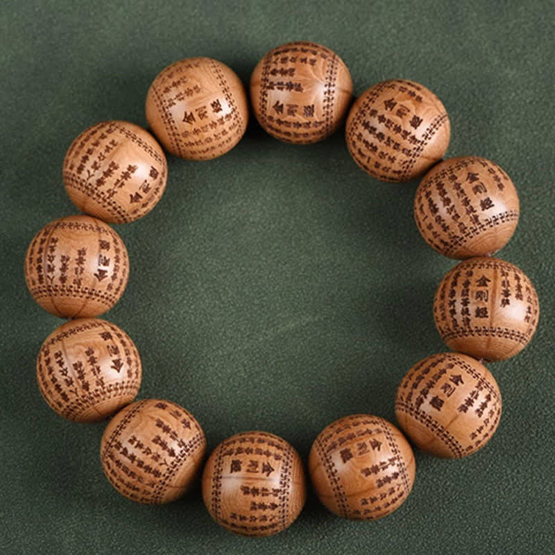 Buddha Stones 天然アベリア・ビフローラ材のハート・スートラ オム・オーム・マニ・パドメ・フムブレスレット - image 8
