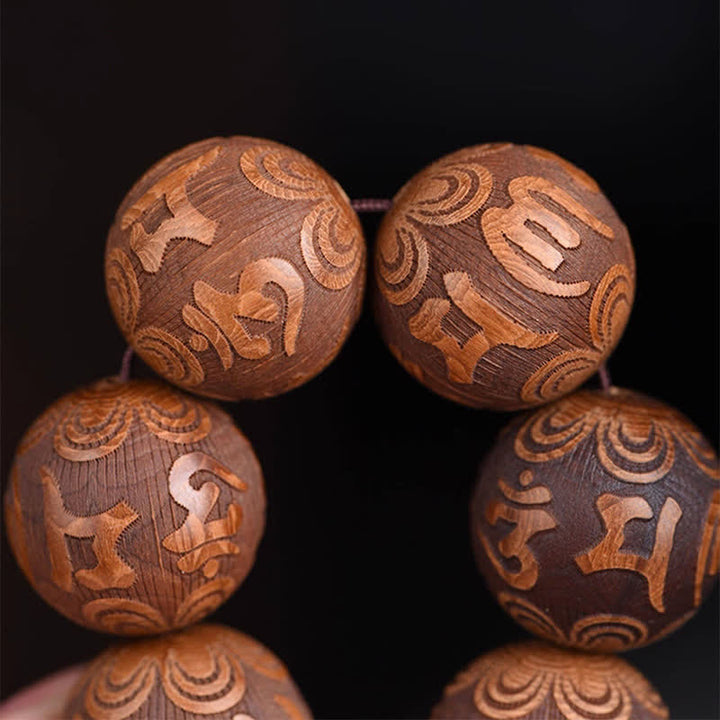 Buddha Stones 天然アベリア・ビフローラ材のハート・スートラ オム・オーム・マニ・パドメ・フムブレスレット - image 3