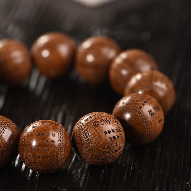 Buddha Stones 天然アベリア・ビフローラ材のハート・スートラ オム・オーム・マニ・パドメ・フムブレスレット - image 12