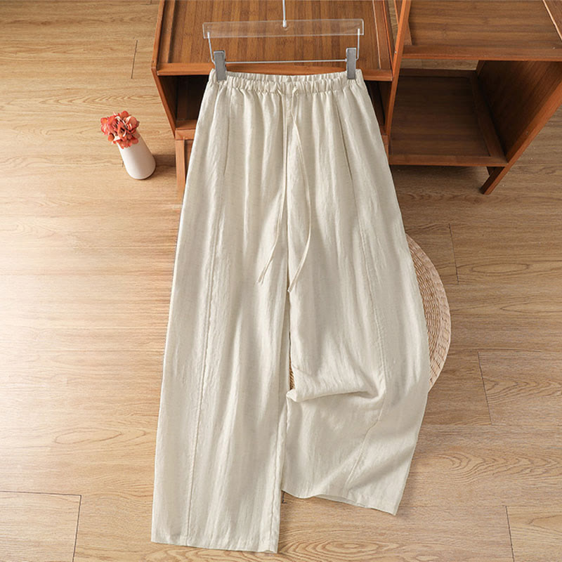 Buddha Stones 夏物カジュアルミニマリストドローストリング無地クロップドパンツレディースストレートレッグパンツポケット付き - リネン - US8-10, UK/AU12-14, EU40-42 （2XL） - image 0