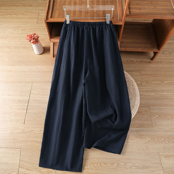 Buddha Stones 夏物カジュアルミニマリストドローストリング無地クロップドパンツレディースストレートレッグパンツポケット付き - image 9