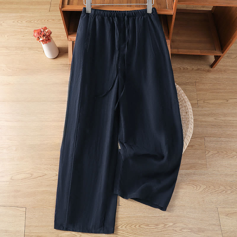 Buddha Stones 夏物カジュアルミニマリストドローストリング無地クロップドパンツレディースストレートレッグパンツポケット付き - 海軍 - US8-10, UK/AU12-14, EU40-42 （2XL） - image 8