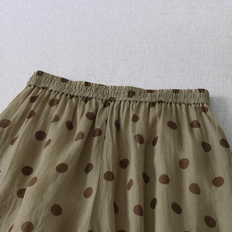 Buddha Stones 夏物カジュアルヴィンテージ風ドローストリング付き水玉模様レディースクロップドパンツ（ポケット付き） - image 3