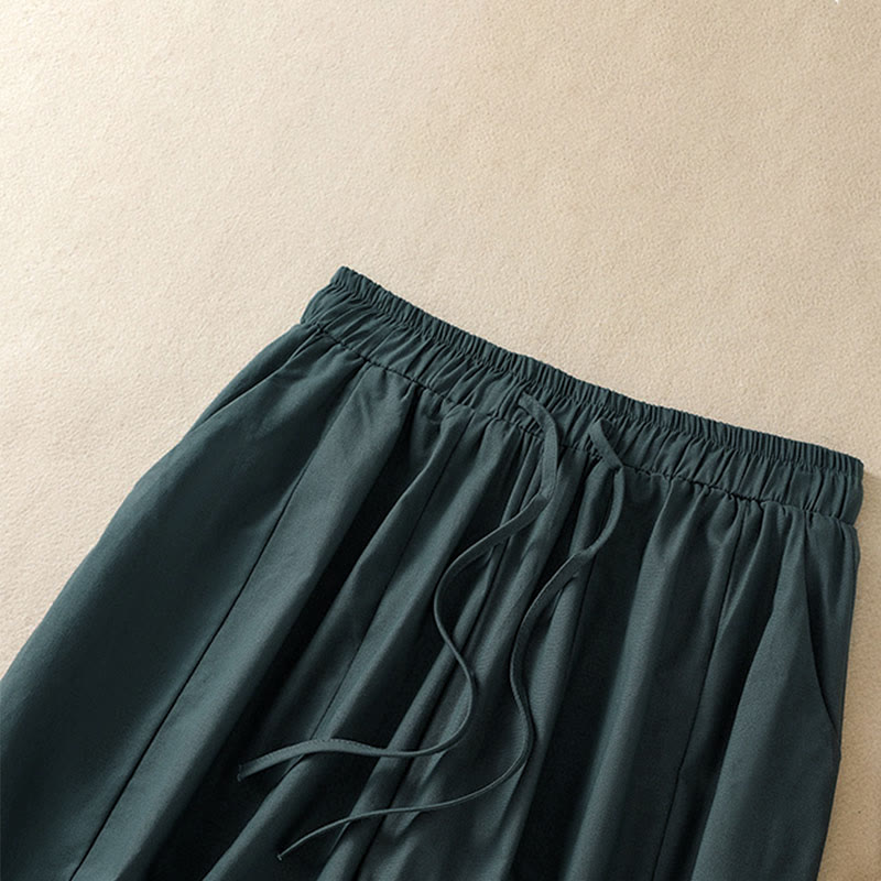 Buddha Stones 夏物カジュアルミニマリストドローストリング無地レディースクロップドパンツ（ポケット付き） - image 19