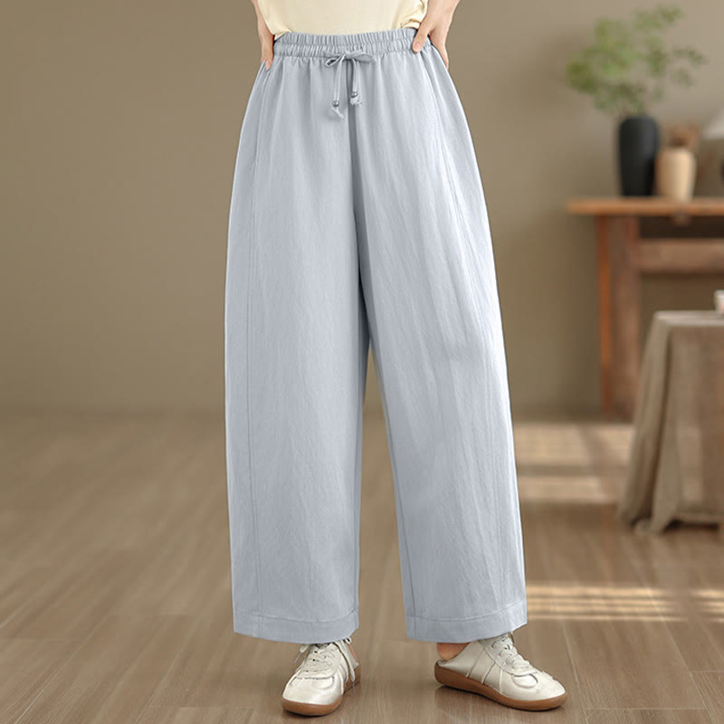 Buddha Stones 夏物カジュアルドローストリング無地クロップドパンツレディースワイドレッグパンツポケット付き - image 16