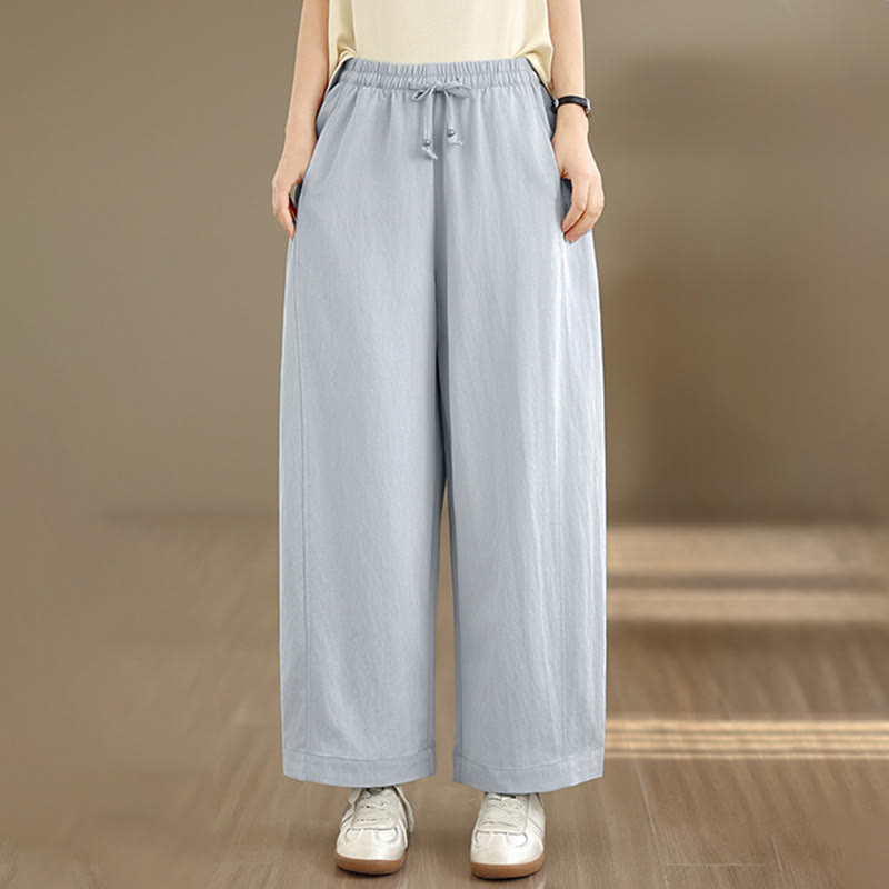 Buddha Stones 夏物カジュアルドローストリング無地クロップドパンツレディースワイドレッグパンツポケット付き - image 19