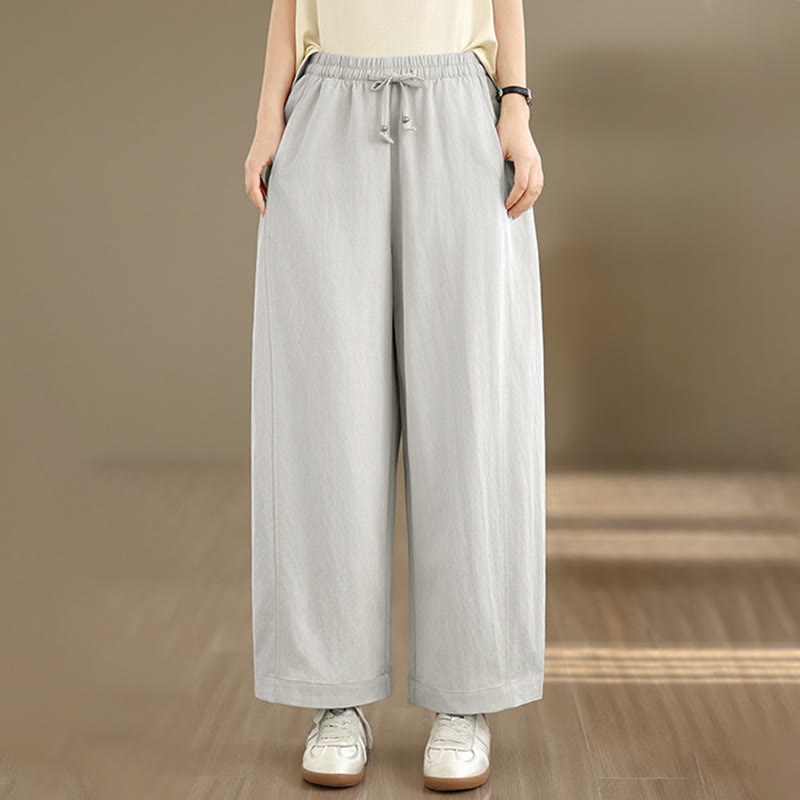 Buddha Stones 夏物カジュアルドローストリング無地クロップドパンツレディースワイドレッグパンツポケット付き - image 27