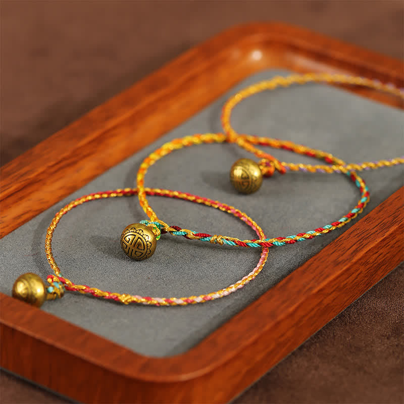 Buddha Stones 手織りのカラフルな紐とベルのバランスが取れた編み込みブレスレット - image 9