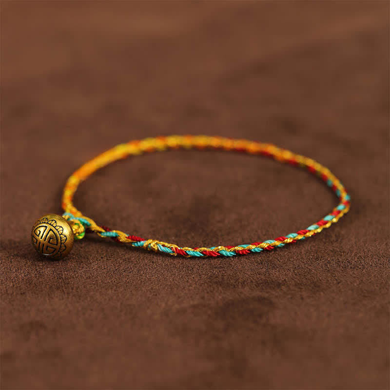 Buddha Stones 手織りのカラフルな紐とベルのバランスが取れた編み込みブレスレット - 青 - 7.9インチ（20cm） - image 0