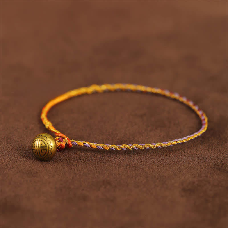 Buddha Stones 手織りのカラフルな紐とベルのバランスが取れた編み込みブレスレット - 紫 - 7.9インチ（20cm） - image 1