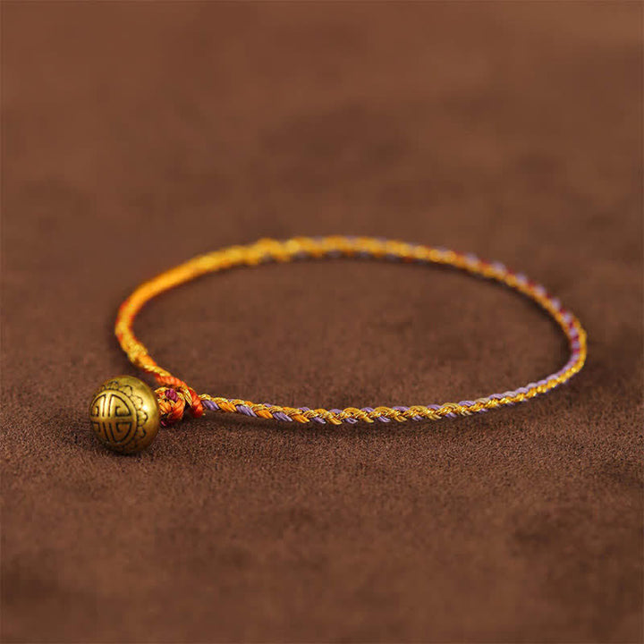 Buddha Stones 手織りのカラフルな紐とベルのバランスが取れた編み込みブレスレット - 紫 - 7.9インチ（20cm） - image 1