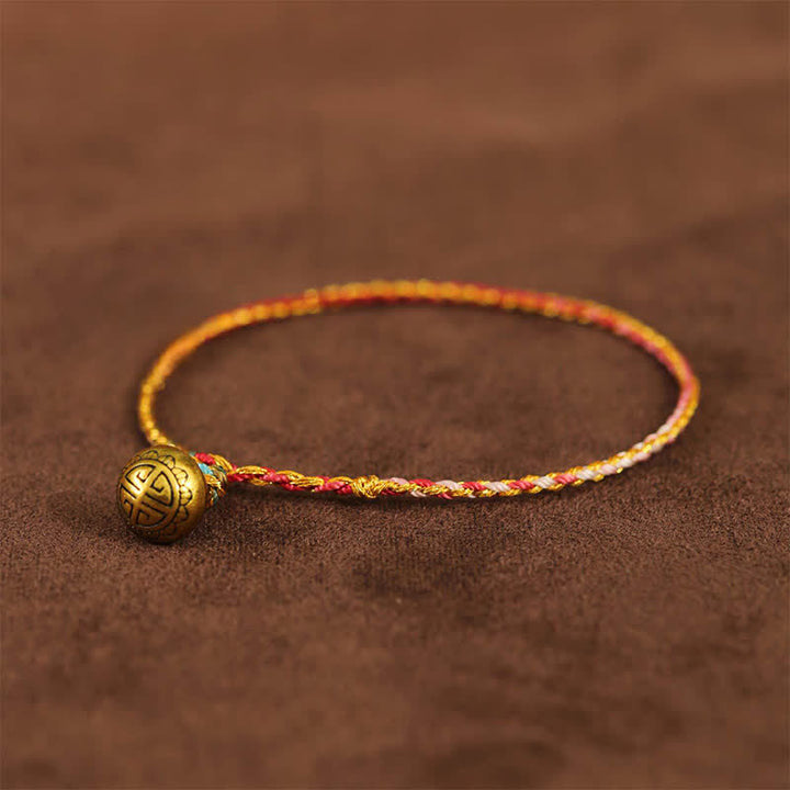 Buddha Stones 手織りのカラフルな紐とベルのバランスが取れた編み込みブレスレット - 赤 - 7.9インチ（20cm） - image 4