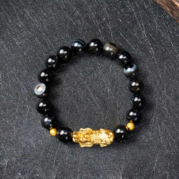 Buddha Stones 貔貅（ひきゅう）茶色縞瑪瑙開運財運ブレスレット - image 2