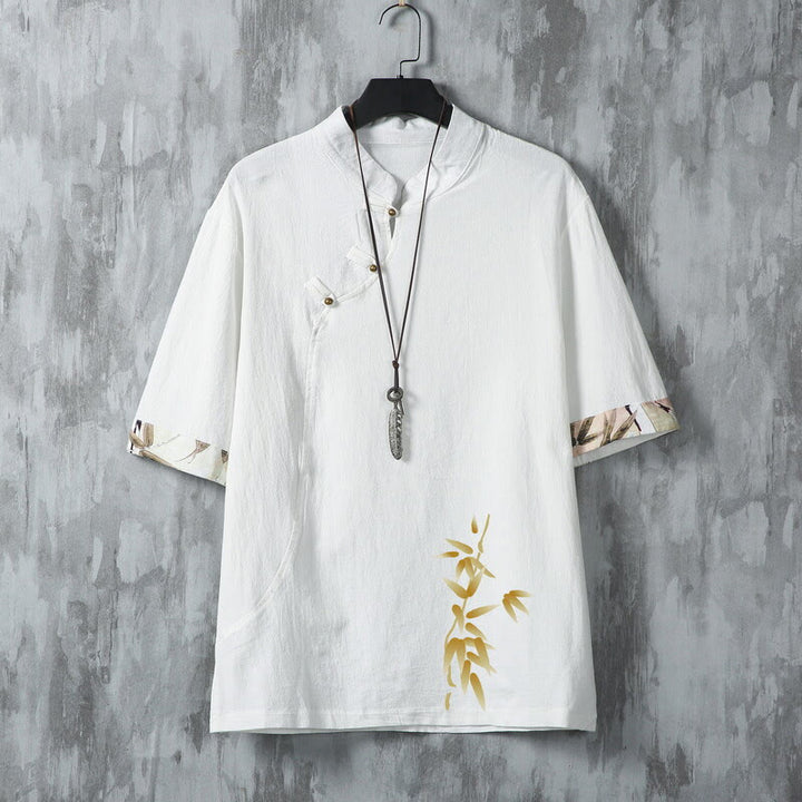 Buddha Stones 夏物唐草スタイルカジュアルカエルボタン竹製メンズ半袖シャツ - 白 - US/UK/AU46、 EU56 (5XL) - image 2