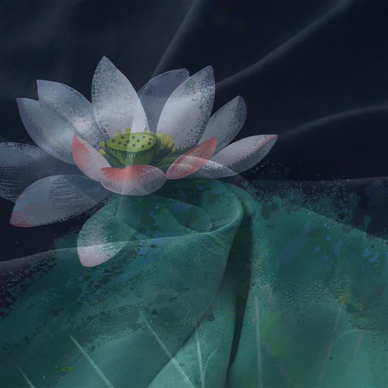 Buddha Stones 夏用カジュアル蓮池柄レディースサマーノースリーブミディドレス（ポケット付き） - image 3