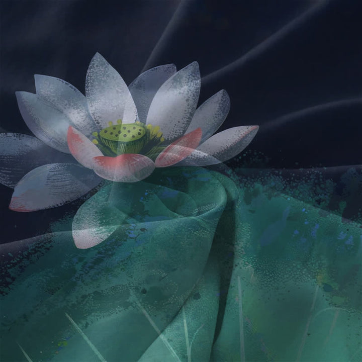 Buddha Stones 夏用カジュアル蓮池柄レディースサマーノースリーブミディドレス（ポケット付き） - image 3