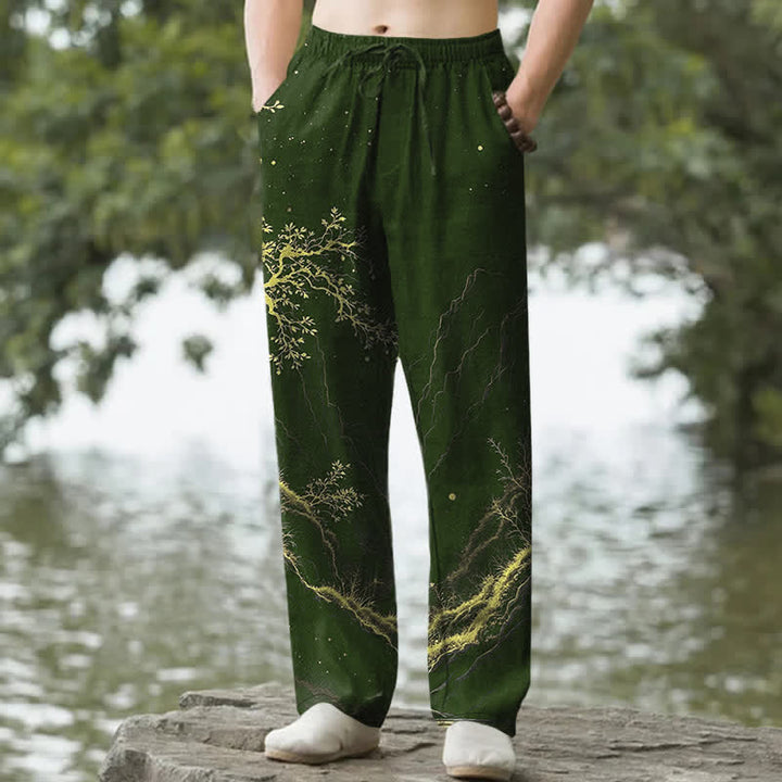 Buddha Stones コットンブランチ柄メンズテーパードパンツ（ポケット付き） - フォレストグリーン - US/UK/AU50、EU60（5XL） - image 6