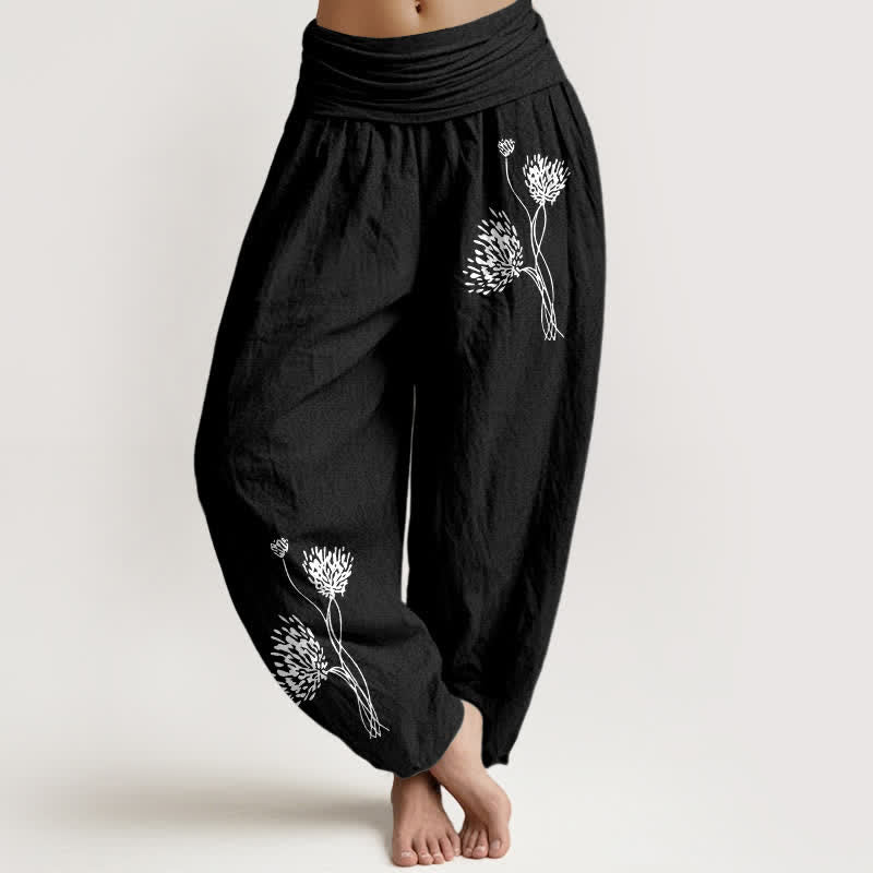 Buddha Stones ピュアコットン素材の植物柄レディースゴムウエストハーレムパンツ - 黒 - US16、 UK/AU20、 EU48 (3XL) - image 5