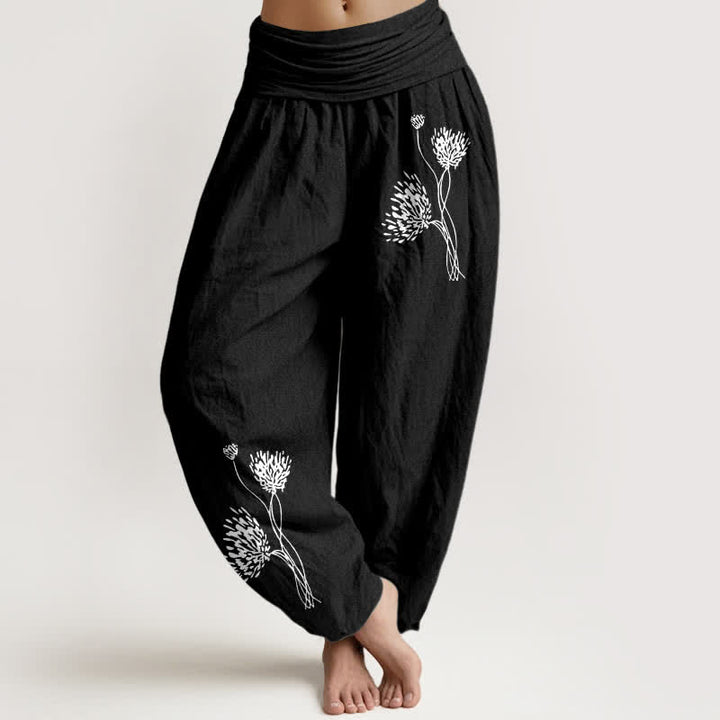 Buddha Stones ピュアコットン素材の植物柄レディースゴムウエストハーレムパンツ - 黒 - US16、 UK/AU20、 EU48 (3XL) - image 5