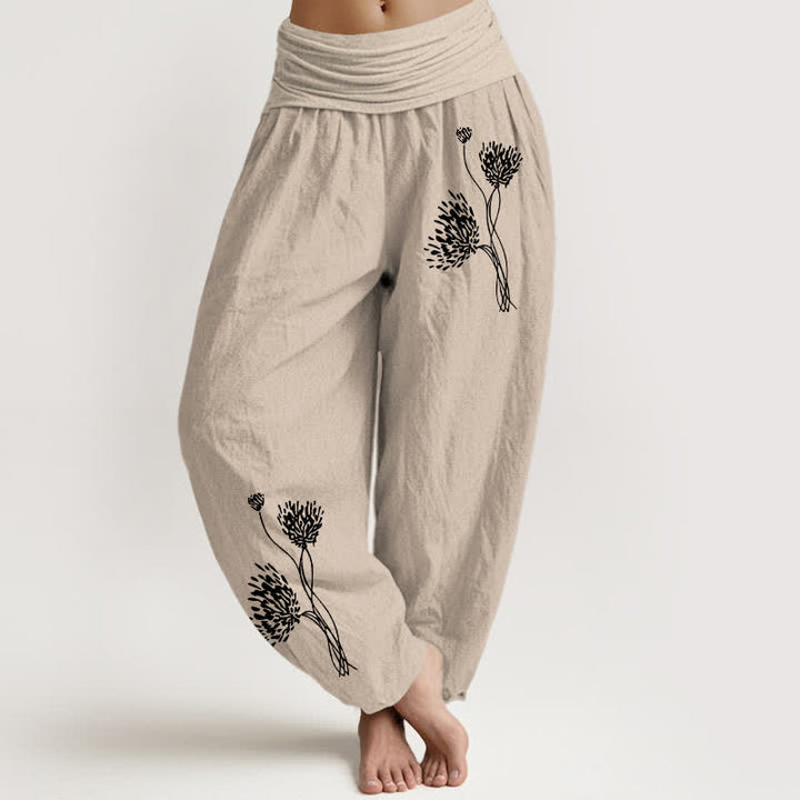 Buddha Stones ピュアコットン素材の植物柄レディースゴムウエストハーレムパンツ - タン - US16、 UK/AU20、 EU48 (3XL) - image 0