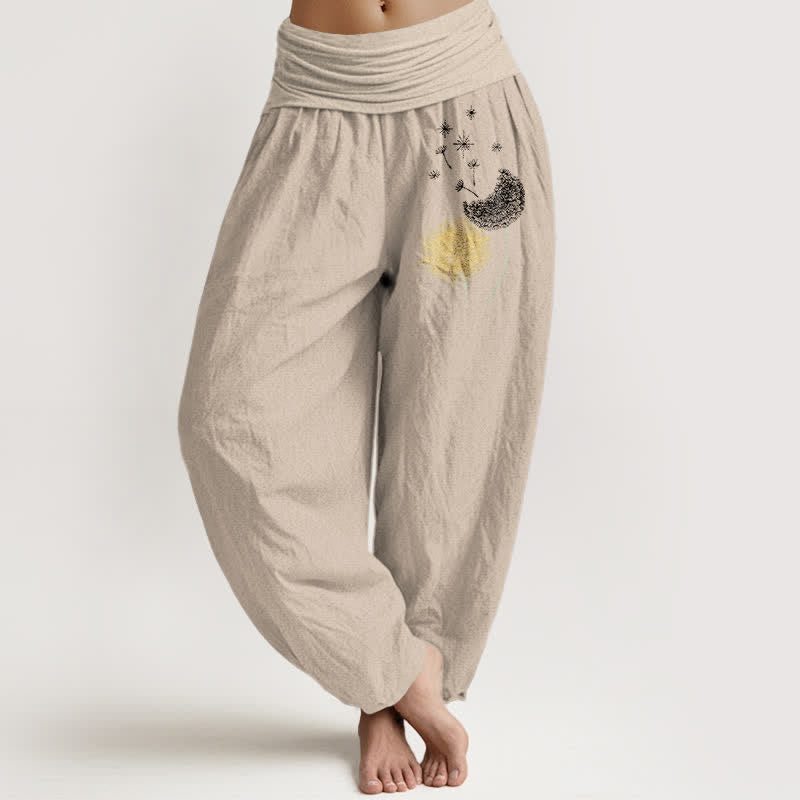 Buddha Stones ピュアコットン製タンポポの花柄レディースゴムウエストハーレムパンツ - タン - US16、 UK/AU20、 EU48 (3XL) - image 11