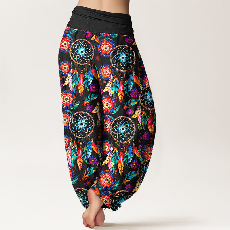 Buddha Stones コットン製ドリームキャッチャーフェザー柄レディースゴムウエストハーレムパンツ - image 2