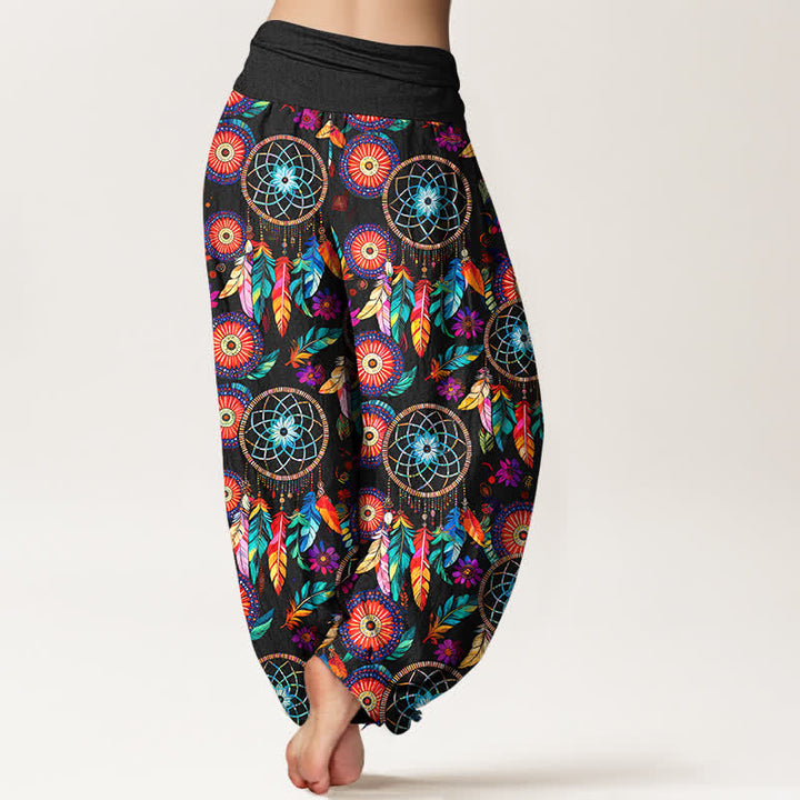 Buddha Stones コットン製ドリームキャッチャーフェザー柄レディースゴムウエストハーレムパンツ - image 2