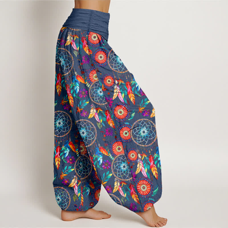 Buddha Stones コットン製ドリームキャッチャーフェザー柄レディースゴムウエストハーレムパンツ - image 6