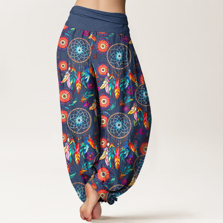 Buddha Stones コットン製ドリームキャッチャーフェザー柄レディースゴムウエストハーレムパンツ - image 7